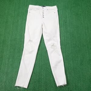 GAP Jeans Womens 4/27R White High Rise Universal Legging Button Fly Distressed‎